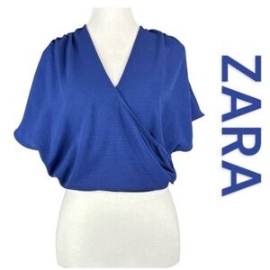 ZARA Royal Blue Wrap Crop Top, Size S.